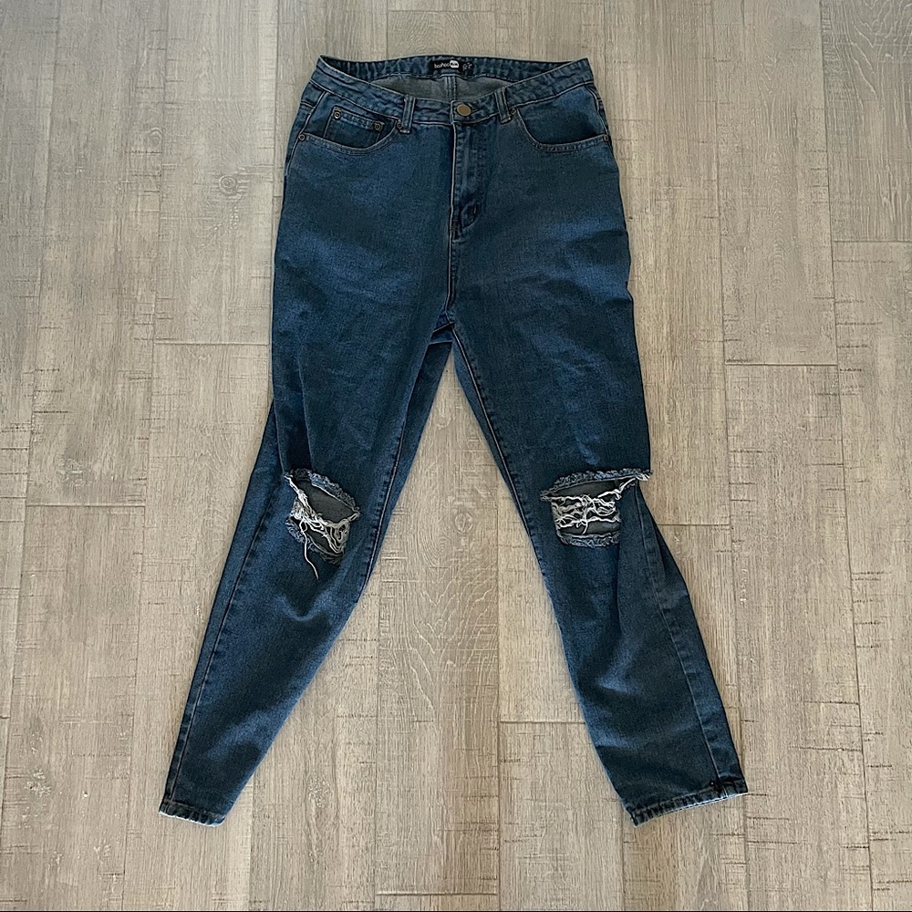 Boohoo Basics High Waist Distressed Frayed Hem Skinny Jeans US Women’s 10